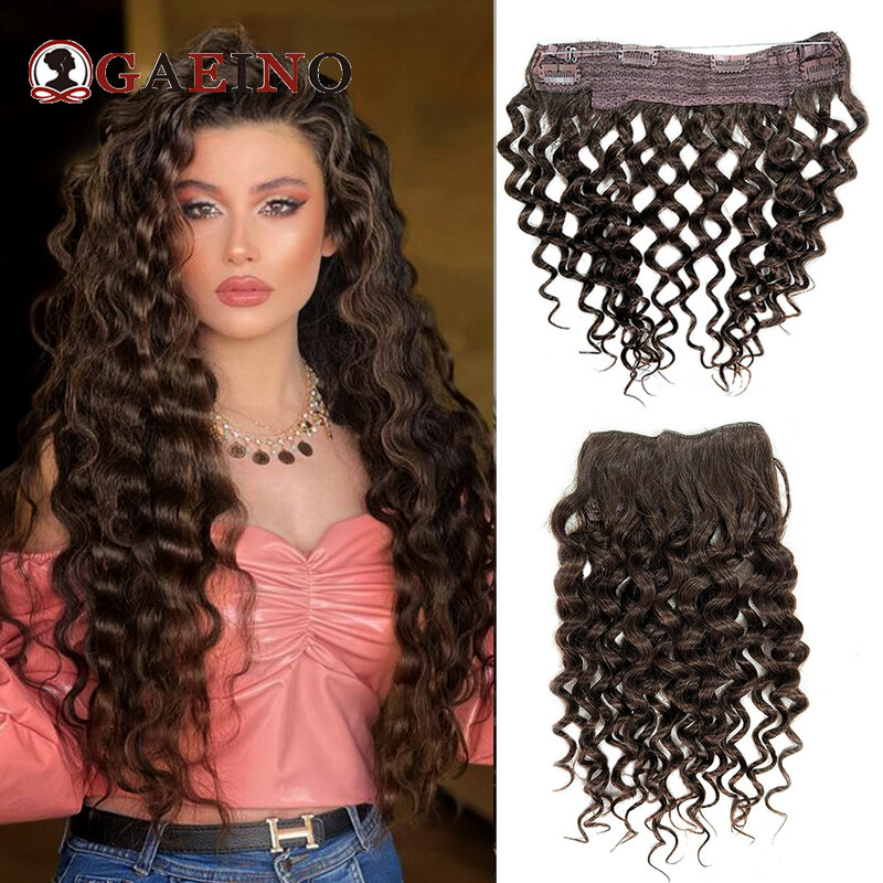 Halo Hair Extensions 100% Human Hair 14"-28" Water Wave High Quality Women's Real Hair Wigs Fish Line Hair Extension For Woman