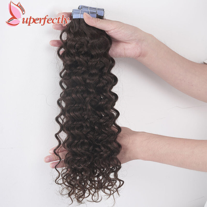 Water Wave Tape In Human Hair Extensions Remy Curly Hair Tape Ins European Remy Hair Skin Weft Adhesive Extension 12-26Inch