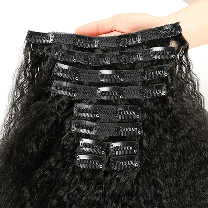 Kinky Straight Clip In Human Hair Extensions Remy Human Hair Natural Black For Beauty Women Aesthetics 10Pcs 120g