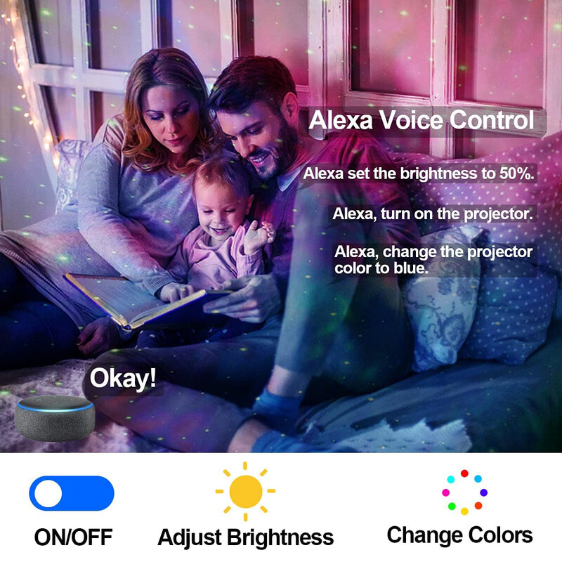 갤럭시 프로젝터 라이트 투야 스마트 라이프 스마트 스타 프로젝터 앱, 알렉사 구글 홈과 함께 작동, 다채로운 별이 빛나는 하늘 LED 야간 조명