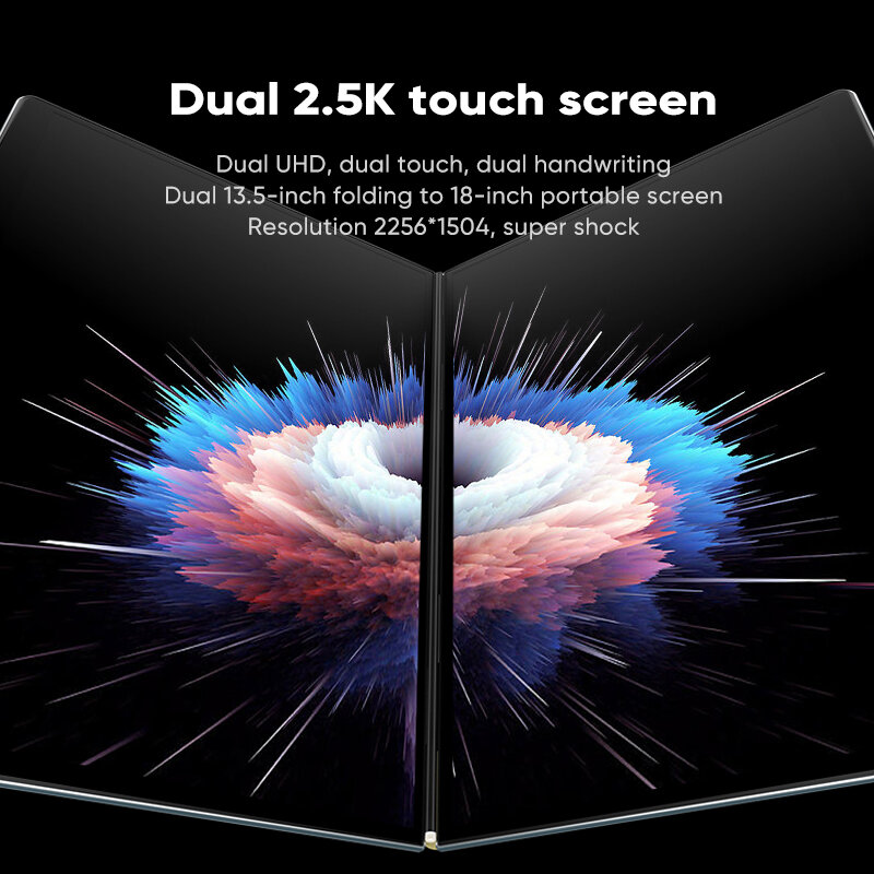 Dual Screen 2.5K Touch IPS Screen com Quad Core Rápido, 16G, DDR5, Bluetooth, Câmera, USB 3.1, Tipo-C, Intel N100, 3,40 GHz, 13,5"