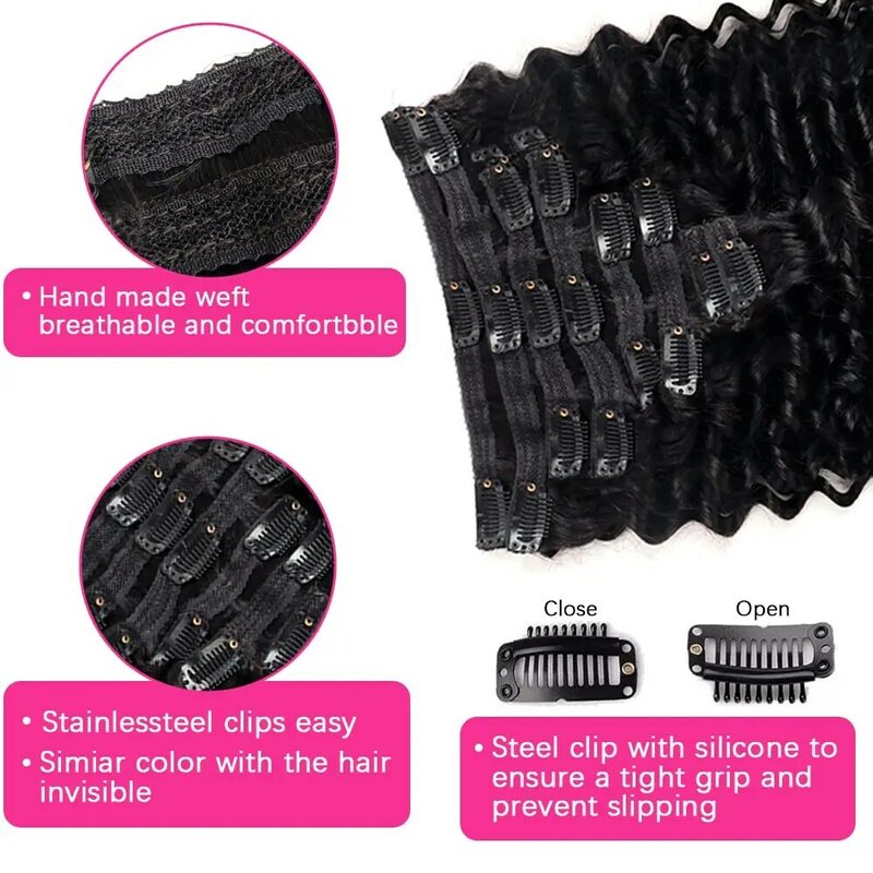 Deep Wave Clip in Hair Extensions Real Human Hair Brazilian Virgin Human Hair Clip in Extensions for Women 8Pcs Remy Hair