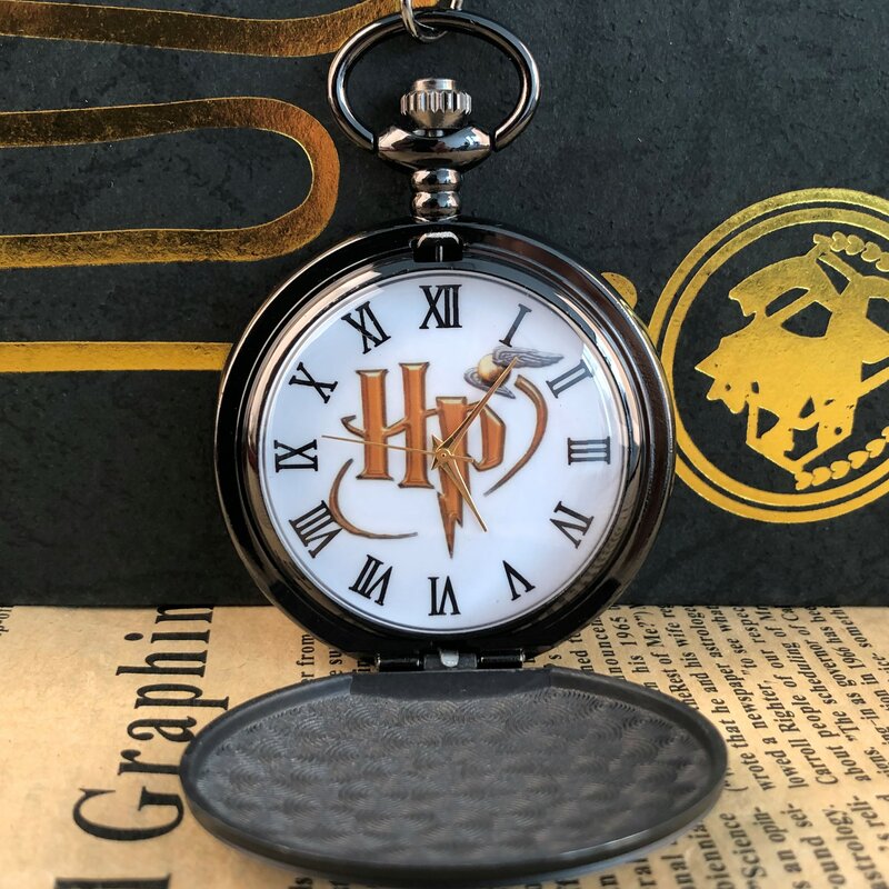 Collana con orologio da tasca Steampunk nero orologio con ciondolo al quarzo Vintage di moda con catena relojes de bolsillo