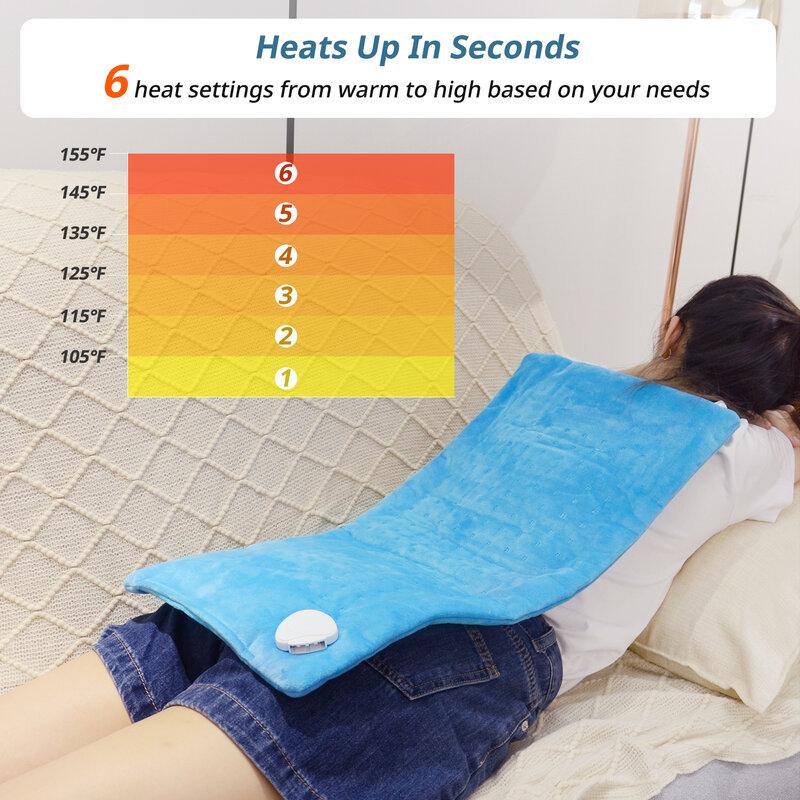 Almohadilla calefactora MYNT con controlador de mano extraíble y Material suave lavable de calentamiento rápido para la cintura del hombro trasero (azul)