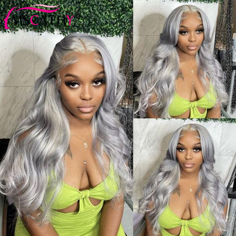 13x4 Silver Grey Human Hair Wigs For Women Body Wave Gray Lace Front Wig Preplucked Brazilian Hair Transparent Lace Frontal Wig
