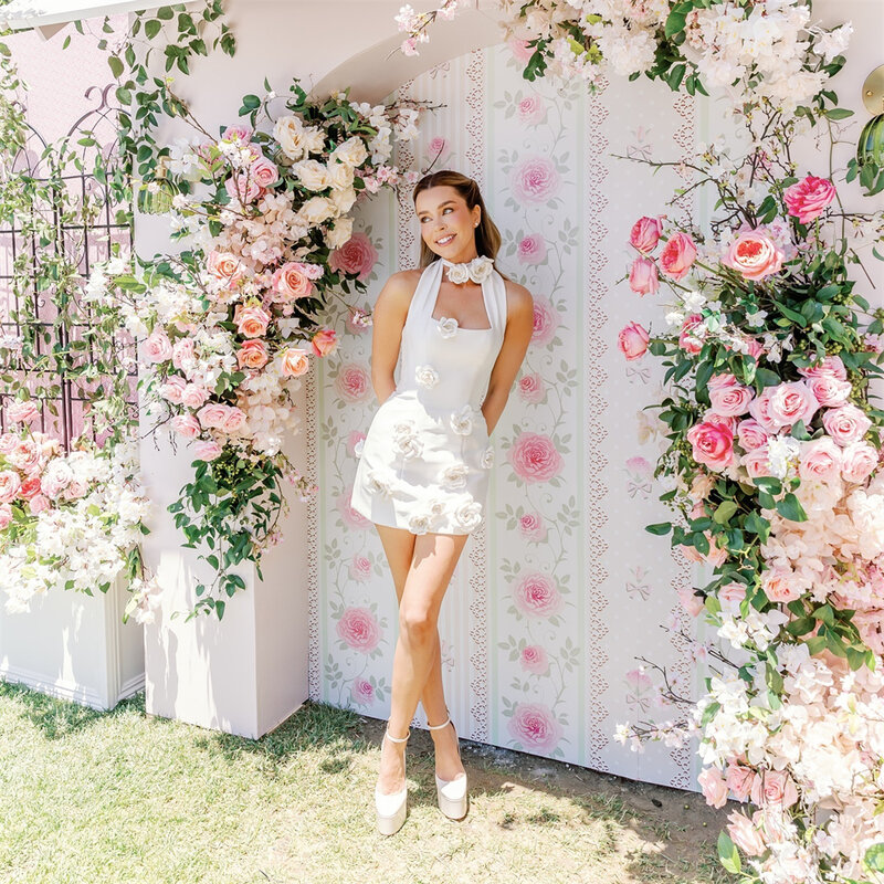20157 # gaun pengantin SATIN ดอกไม้3D ที่สง่างามสำหรับเจ้าสาวงานหมั้นปาร์ตี้ที่สวยงามมีเชือกแขวนคอชุดเจ้าสาวออกแบบได้ตามต้องการ