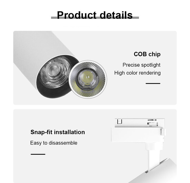 Spot Lumineux LED sur Rail COB de 12W, 20W, 30W et 40W, Projecteur de 220V CA pour Vêtements de Maison PRShop