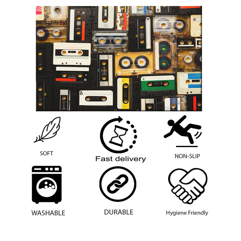 Nostalgic Cassette ลายพรมส่วนบุคคล Classic Cassette เพลงธีมลื่น Retro Modern พื้นที่พรมสำหรับห้องนั่งเล่น