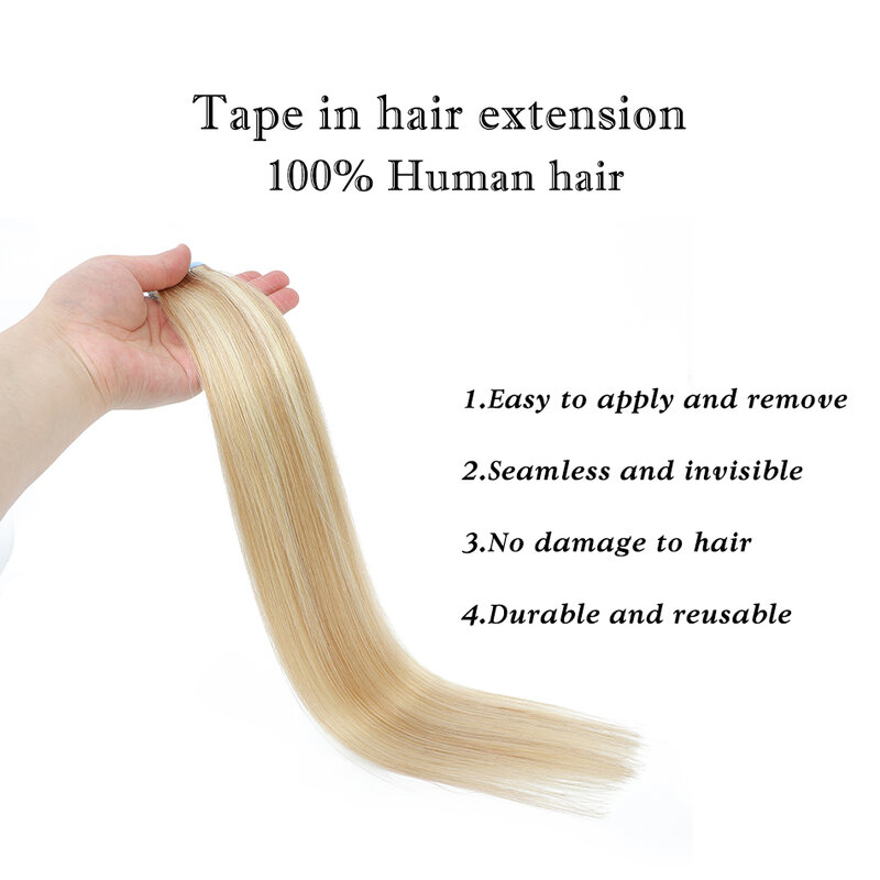 Tape In Hair Extensions Human Hair Real Natural Hair European Straight Blonde Skin Weft Adhesives Remy Hair Extension 2.0G/PC
