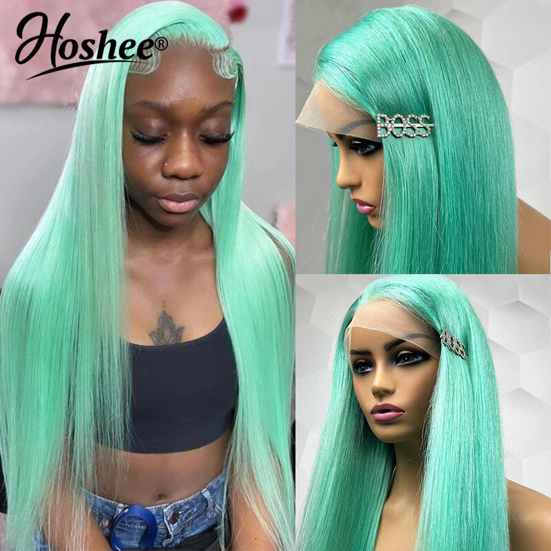 Бразильский парик без клея без повреждений, готовый к продаже, прямой, зеленый цвет, T часть, парики на сетке HD 13X4, парик из человеческих волос для женщин