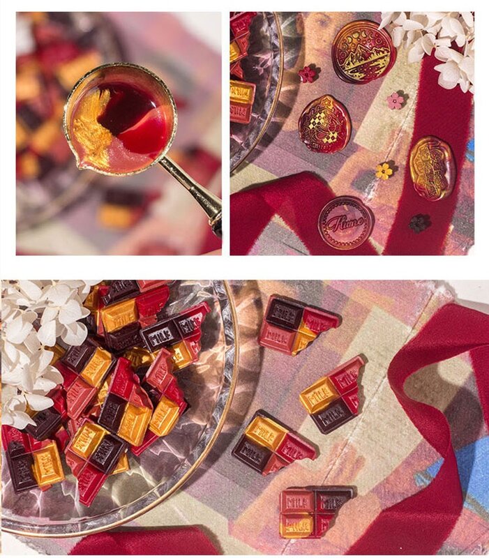12 cuadrados de cera de sellado con forma de Chocolate perfectos para invitaciones de boda, tarjetas, sobres, paquetes de vino, sellado de letras