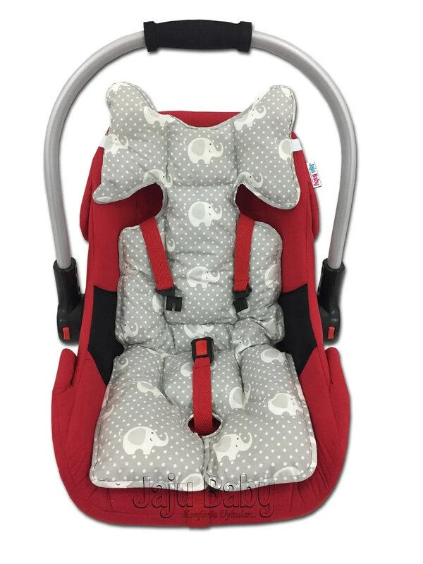Bantal kursi mobil motif gajah abu-abu, bantal kereta bayi buatan tangan