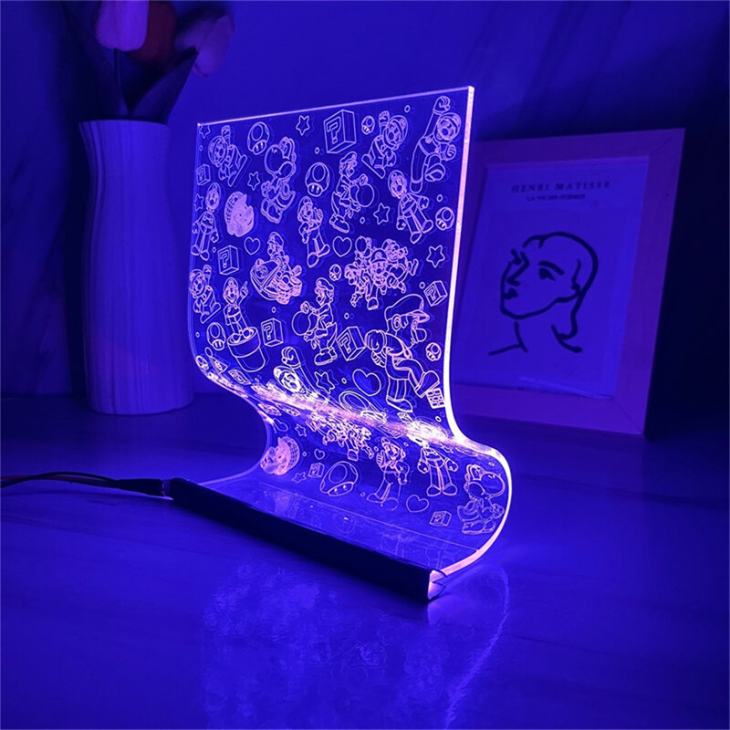 Super Mary Bros Acrylic Night Light LED Scroll Lamp Atmosphere Mood Light Popular Game IP Art Decor Lamps Desk Lighting Kid Gift