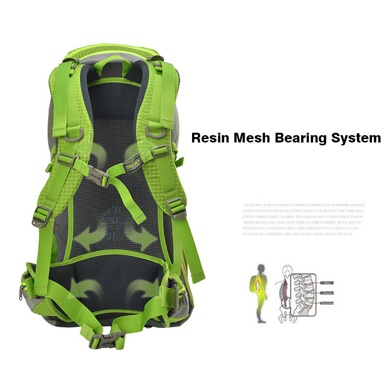 등산 여행을 위한 45L 하이킹 캠핑 배낭, 대용량 베어링 시스템 야외 수하물 방수 가벼운 스포츠 백 가방