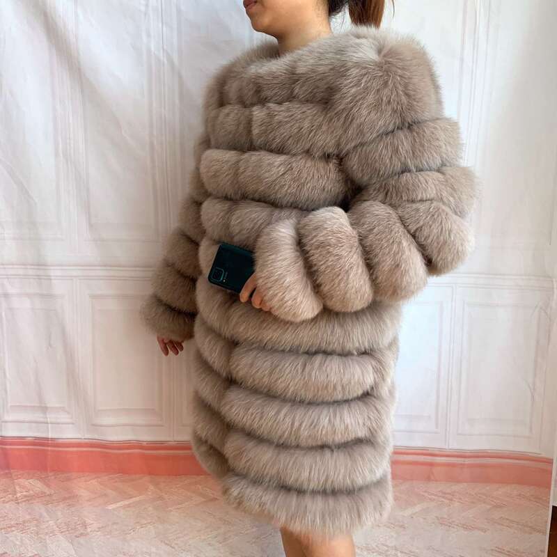 Mantel Wanita Hangat Musim Dingin Baru Mantel Bulu Rubah Alami Jaket Wanita Bulu Rubah Asli Mantel Bulu Rubah Lengan Panjang Dapat Dilepas 4IN1 Mantel Panjang