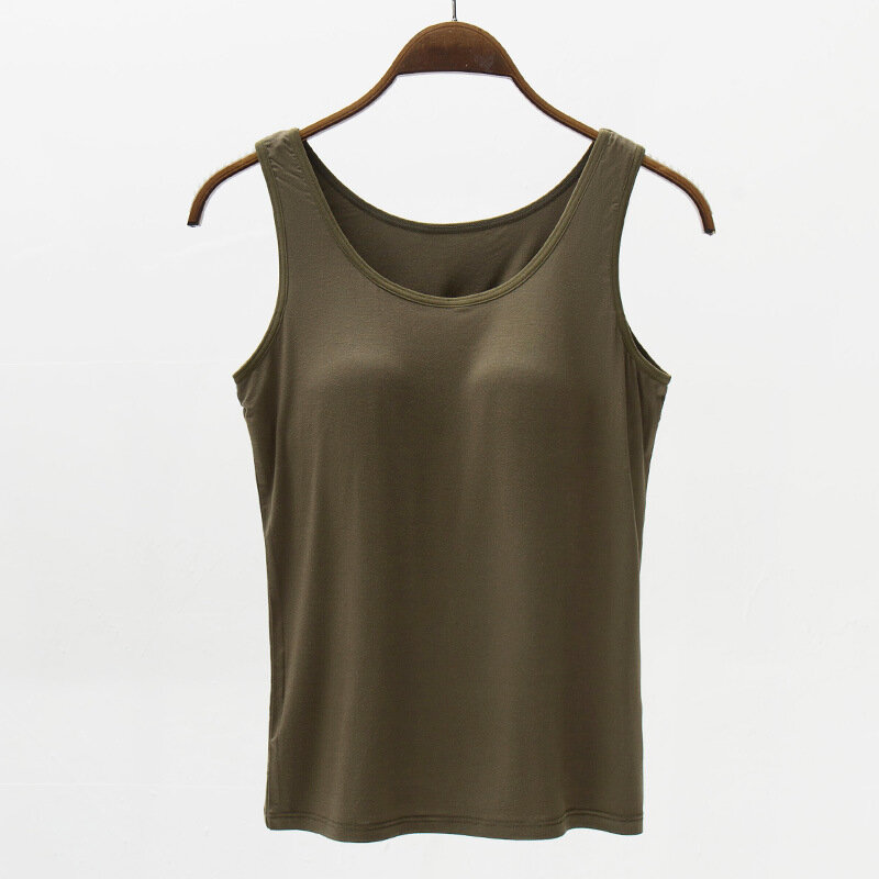 2022 Women's Vest Tops with Built In Bra Neck Vest Padded Slim Fit Tank Tops Sexy Shirts Feminino Casual