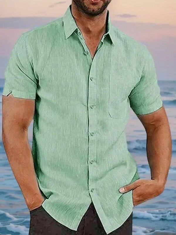 Camicie da uomo 2024 estate New Solid risvolto monopetto top Business Casual camicie da uomo Beach Vintage Fashion abbigliamento da uomo