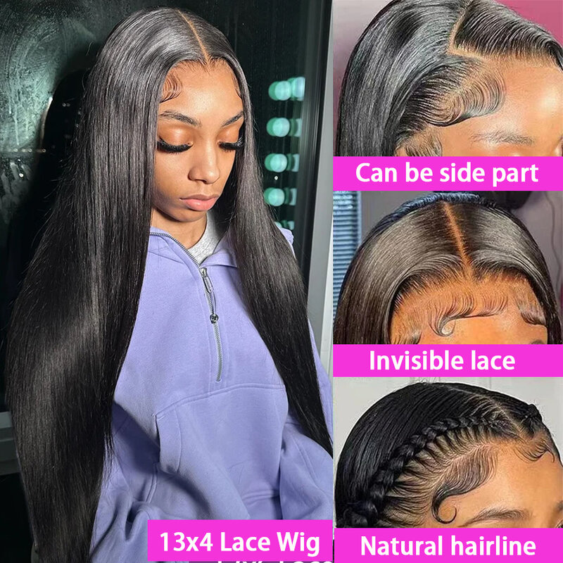 13x4 Transparent Straight Lace Front Human Hair Wigs Brazilian HD Lace Frontal Straight Wig Ready To Wear And Go For Black Women