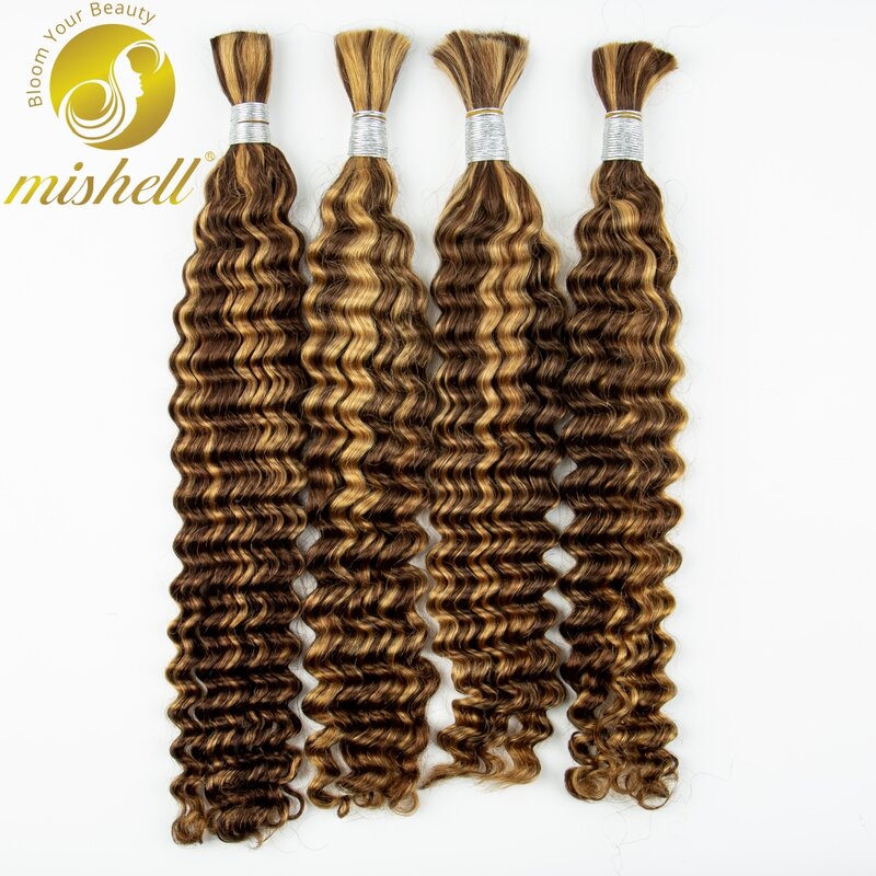26 28 Inches Deep Wave Highlight Ombre Bulk Human Hair For Braiding No Weft 100% Virgin Hair Curly Extensions For Boho Braids