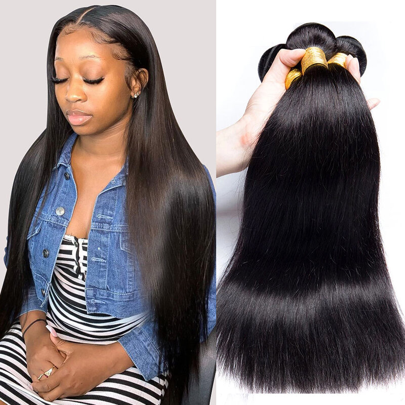 12A pasma prostych włosów surowe brazylijskie doczepy z ludzkich włosów dla czarnych kobiet Natural Color 3/4 wiązki Remy z długich włosów 30 cali
