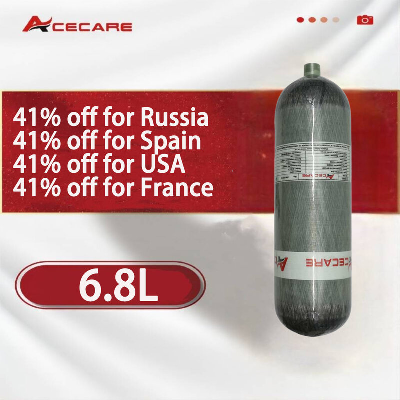 Acecare-カーボンファイバーダイビングシリンダー,高圧エアボトル,m18 * 1.5,6.8l,30mpa,300bar,4500psi