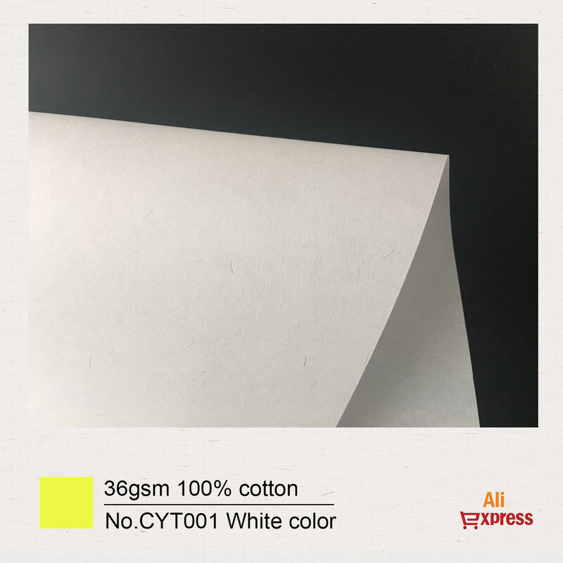Papel de algodón 100% de 36gsm, A4, 210x297mm, color blanco, fibra roja y azul sin almidón, impermeable, 200 hojas, GCYT001