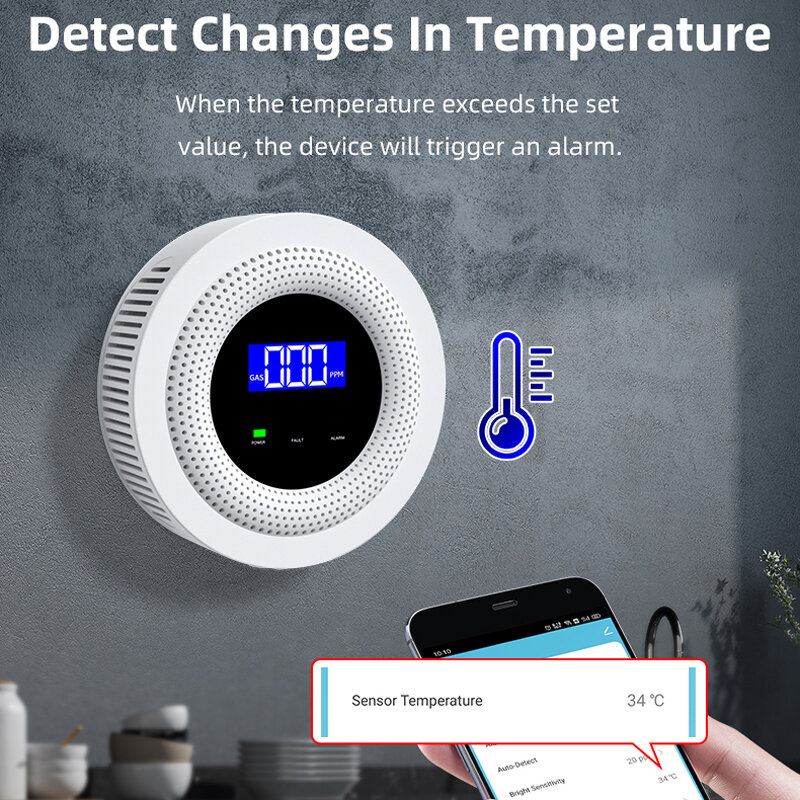 Tuya-Detector de fugas de Gas Natural, Sensor inalámbrico de fugas de Gas Combustible, WiFi, 433MHz, alarma de seguridad para el hogar y la cocina, aplicación Smart Life
