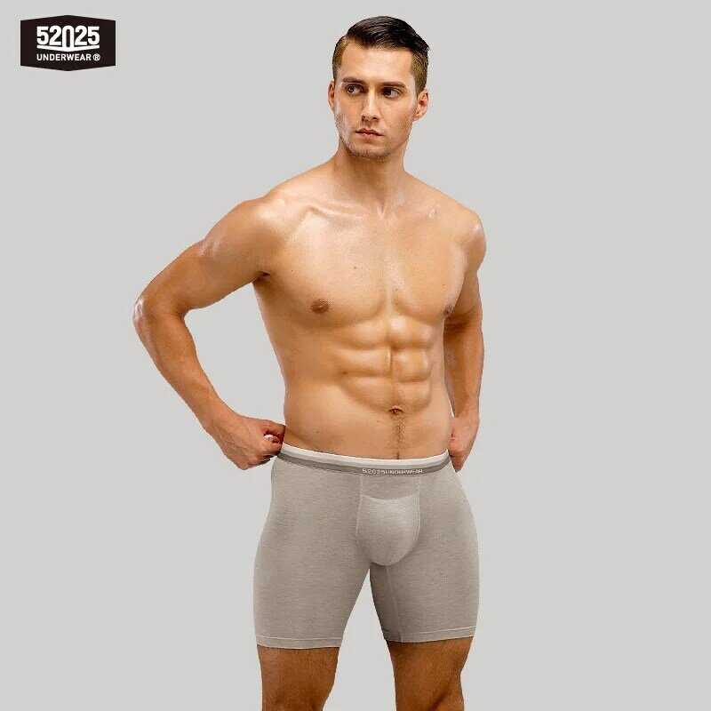 52025 Men Long Boxers Underwear Premium Eco-friendly Modal Soft Breathable Comfortable Boxer Briefs Men Underwear Sexy Open-fly