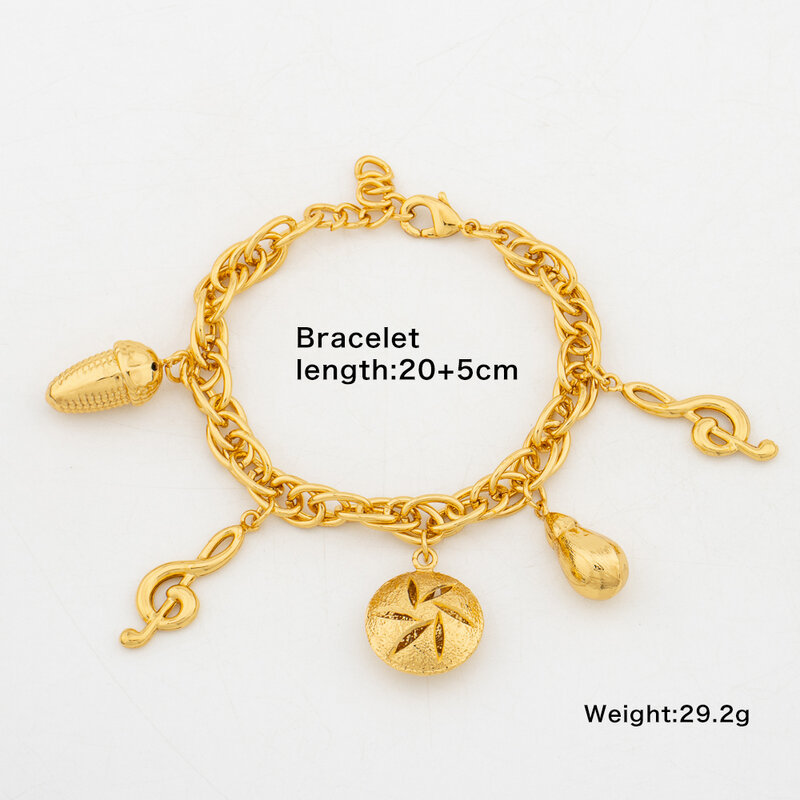 Luxury Pendant Bangle Chain Women Musical Notes Pinecone Design Lady Gold Color Bracelet Dubai Arab Wedding Daily Wear Jewelry