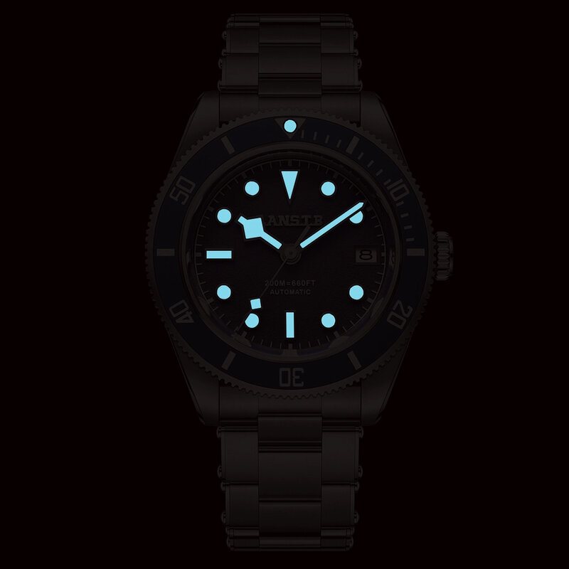 LANSTB- relógio luminoso para homens, safira, aço inoxidável, à prova d'água, movimento automático NH35, moda, relógios de luxo