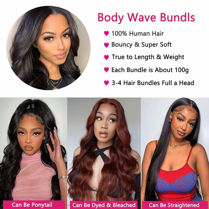 Body Wave Bundles 20 22 24 inch Body Wave Human Hair Bundles 100% Unprocessed Virgin Remy Human Hair Weft Bundles Natural Black