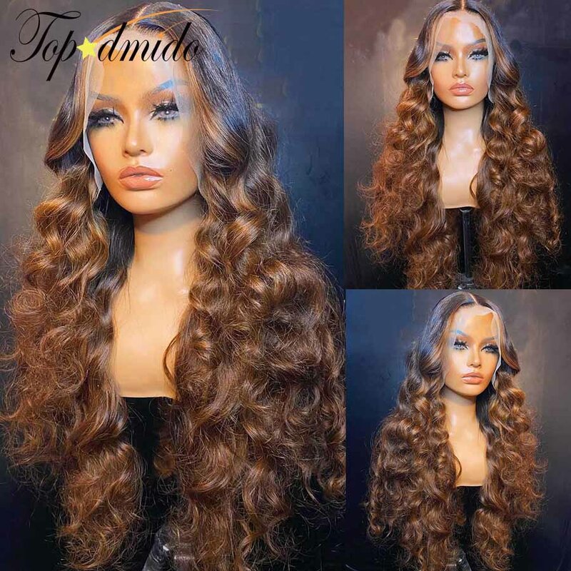 شعر مستعار بشري من Topodmido بدون غراء مع الجزء الأوسط للنساء ، لون بني مبرز ، 13 × 4 ، 13 × 6 ، إغلاق 4 × 4
