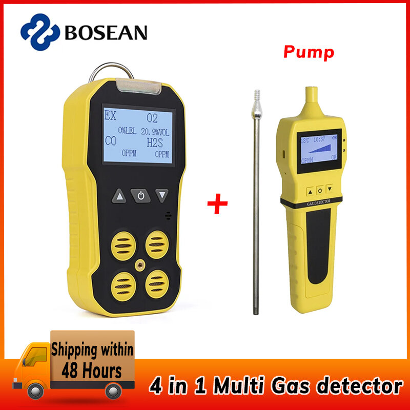 Bosean 4 in 1 Multi Gas Detector with Industry Gas sampling Pump Sulfide Carbon Monoxide Combustible Gas Leak Detector