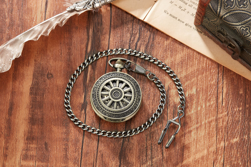 2023 Luxury Mechanical Pocket Watch Bronze Hollow Wheel Hand-Winding Steampunk Pocket Hanging Chain Antique Watch Best Gifts
