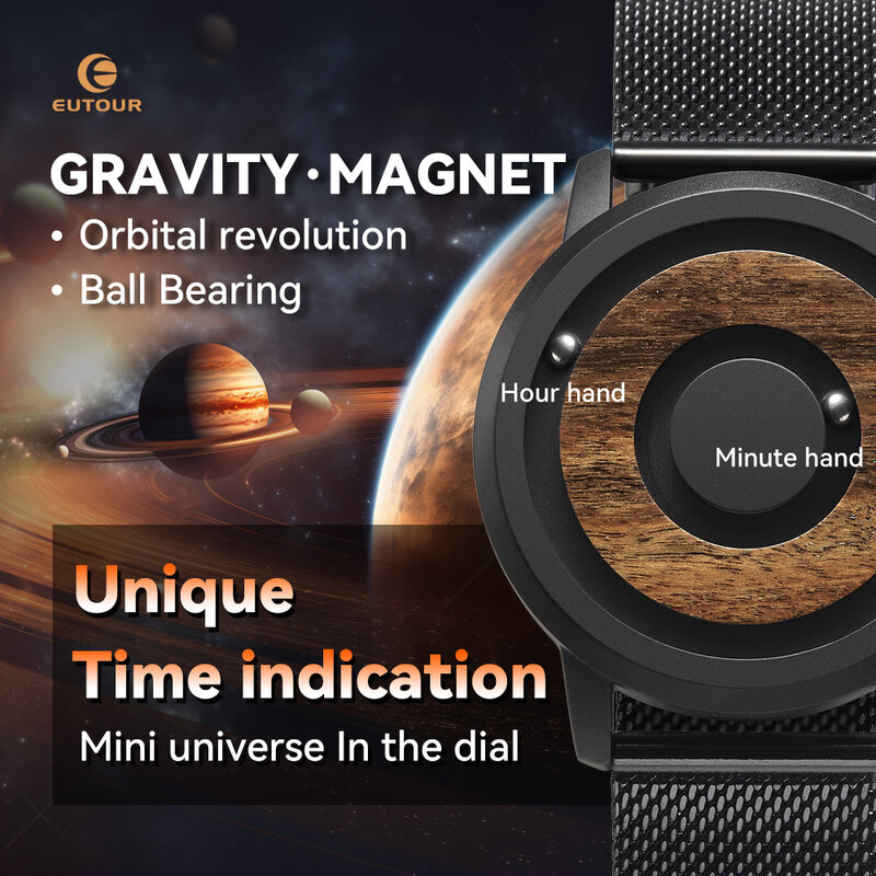 Eutour Minimalistische Nieuwigheid Houten Wijzerplaat Schaalloze Magnetische Gordel Natuurlijke Bos Mode Heren Paar Horloge