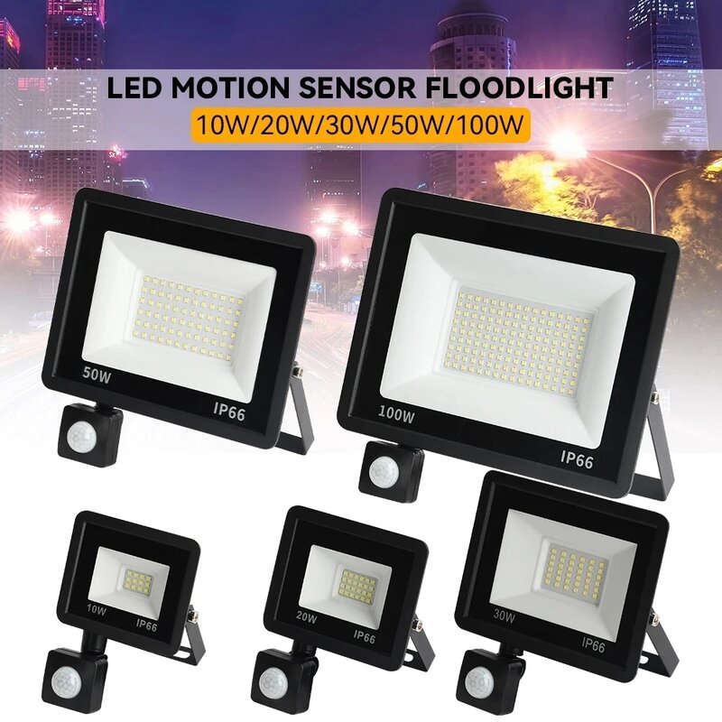 Sensor impermeável lâmpada detector de movimento, holofote LED, holofote para estacionamento, luz do jardim, 220V, 20W, 100W, 50W, 30W, 10W