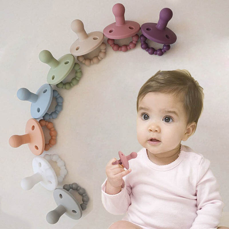 Empeng Silikon Bayi Empeng Lembut Bebas BPA Empeng Boneka Bayi Baru Lahir Mainan Gigit Bayi Tumbuh Gigi Rantai Empeng Keperawatan Pendan