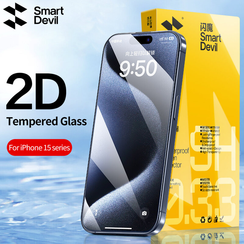 Protector de pantalla SmartDevil para iPhone 15 Pro Max 15 15 Plus, vidrio templado 14 11 12 13 Mini X XS XR, película frontal de cubierta no completa