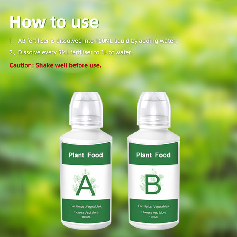 2PCS/Box General Hydroponic Nutrient Liquid A and B Fertilizer Solution Kit for Growing Plant Flowers Food Vegetable Fruit 200ML