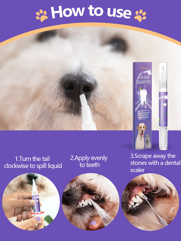 Pluma blanqueadora para limpieza de dientes de mascotas, cuidado dental para perros, eliminador de placa dental, blanquea los dientes, refresca el aliento