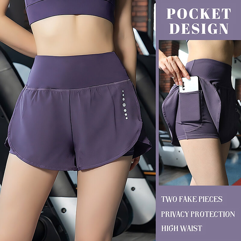 Штаны для йоги женские леггинсы Lulu шорты для фитнеса летние быстросохнущие поддельные из двух частей для подтяжки бедер внешний карман для бега Сексуальная Спортивная одежда