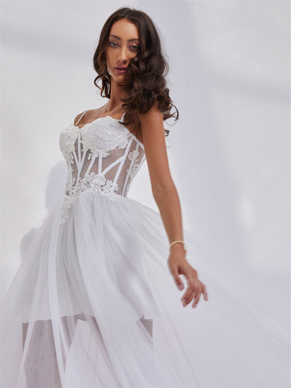 Elegante bata de novia de dos piezas con apliques de lentejuelas para boda, vestido de tul con cuentas, vestido de noche para mujer, Gwons 2024