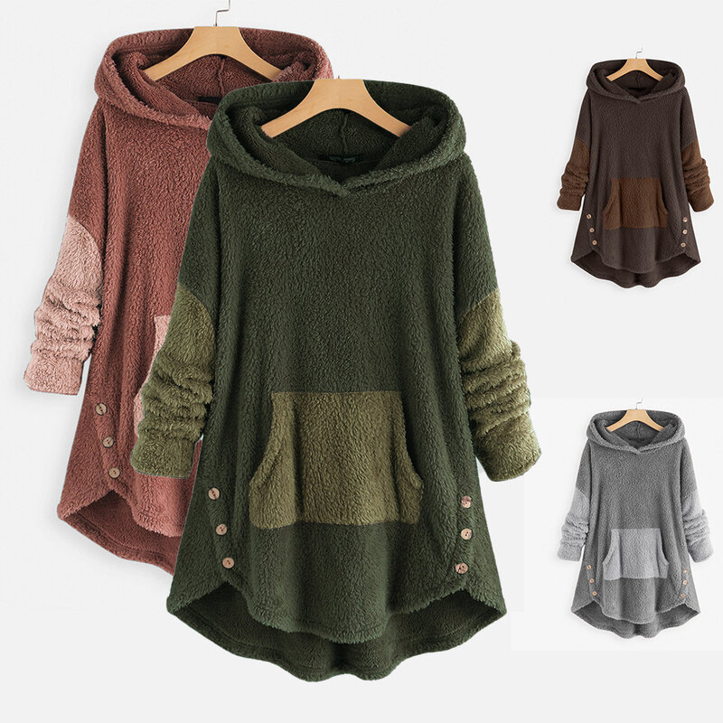 Camisola solta de maternidade feminina, manga comprida, suéter com capuz, roupa casual feminina, outono, inverno