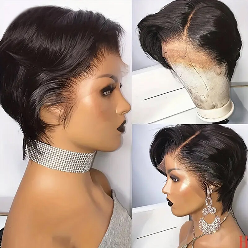 Pixie Cut Wig Transparent Lace Human Hair Wigs Straight Short Bob Wig T Part Lace Wig Prepluck Brazilia Human Hair For Women