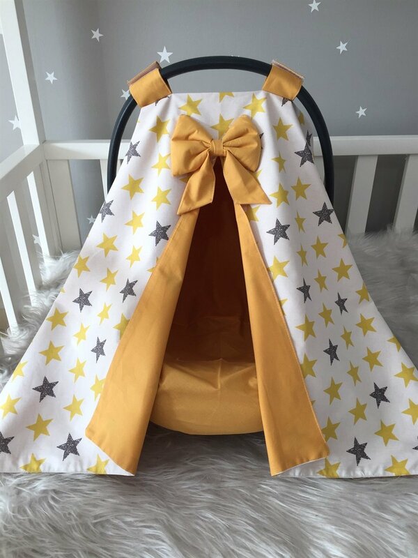 Handmade Yellow Star Patterned Stroller Cover and Inner Sheet