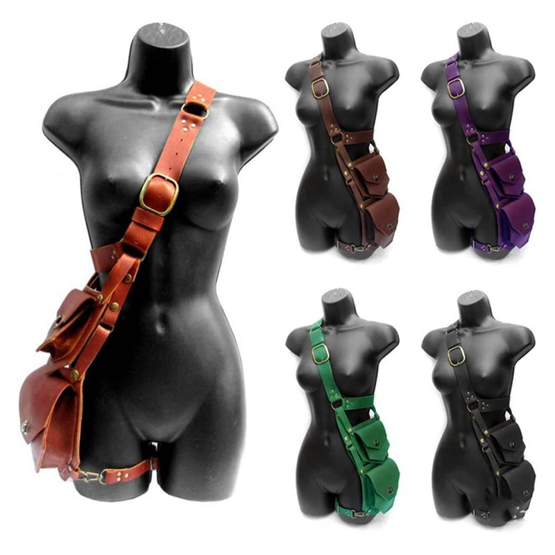Medieval Punk Retro Adjustable Fashion Single Shoulder Waist Bag Double Pack Solid Color Diagonal Sports Outdoor Decoration