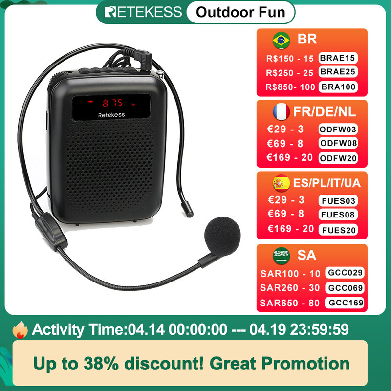 RETEKESS PR16R مكبر صوت محمول مضخم صوت مكبر صوت مكبر صوت 12 واط FM تسجيل مشغل Mp3 راديو FM مرشد سياحي تعليم