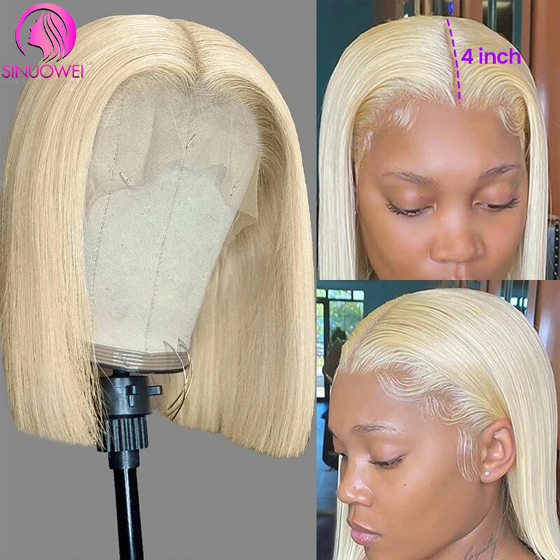 Perruque Bob Lace Front Wig brésilienne naturelle, cheveux lisses, blond 613, 13x4, 180%