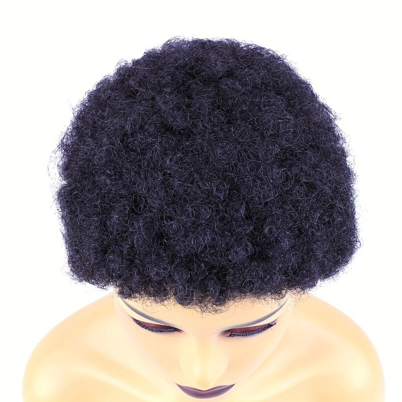 Peluca corta Afro rizada para mujer, cabello humano, corte Pixie, onda rizada Afro, cabello Remy, Color negro Natural, máquina completa