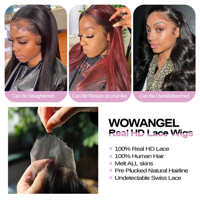 Wow Angel HD Full Frontal Wigs 36inch Straight Melt Skins 13x6 HD Lace Front Human Hair Wigs Virgin Hair Pre Plucked Glueless